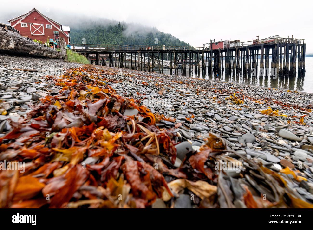 Historische Cannery und Pier am Icy Strait Point - Hoonah, Alaska, USA Stockfoto