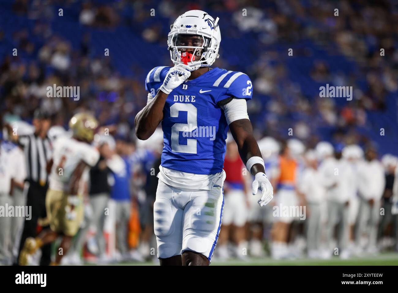 30. August 2024: Duke Blue Devils Safety Jaylen Stinson (2) während des NCAA-Fußballspiels zwischen den Elon Phoenix und den Duke Blue Devils in Wallace Stockfoto