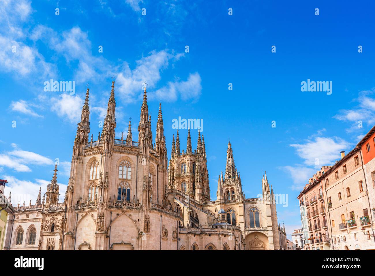 Rückansicht der Kathedrale von Burgos, einem historischen Gebäude in der Region Castilla y Leon, Spanien Stockfoto