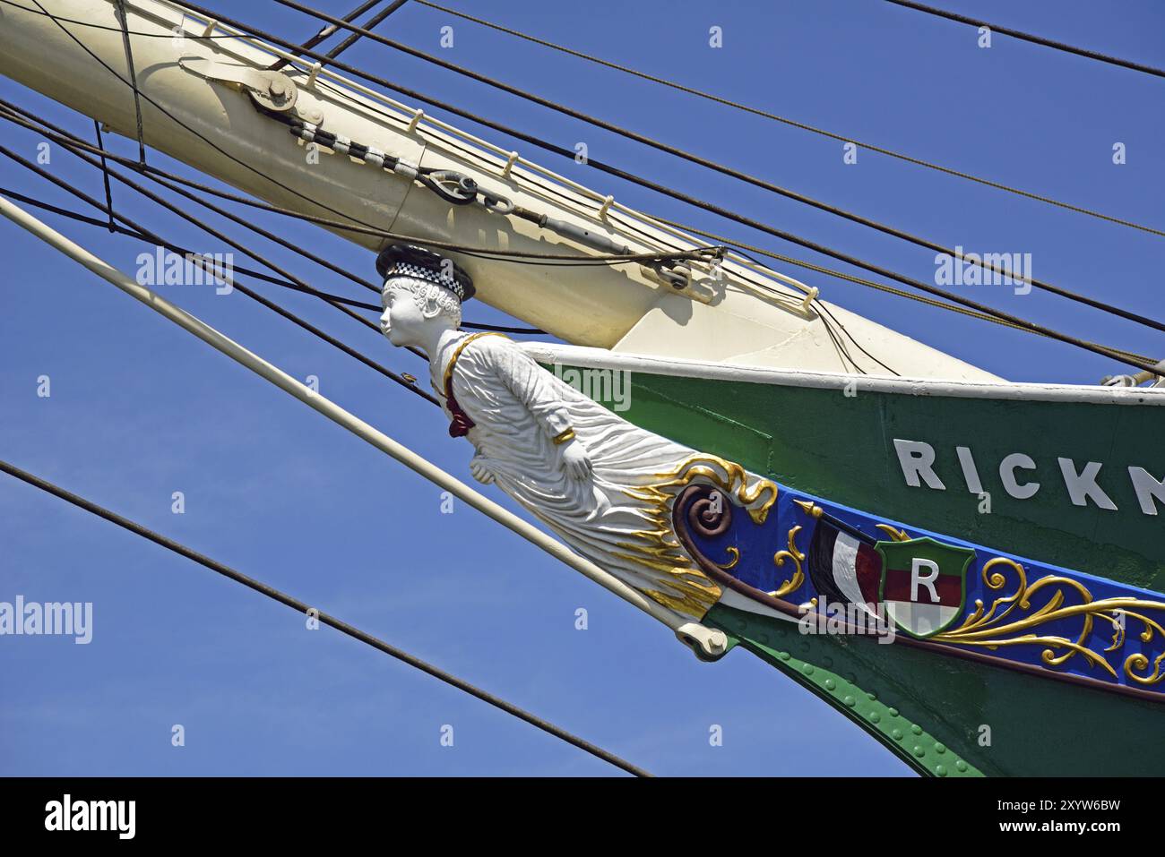 Europa, Deutschland, Hamburg, Elbe, Hafen, Rickmer Rickmers, Museumsschiff, Baumwall, Galionsfigur, voll gesteuertes Schiff, ehemaliges Frachtschiff Hamburg, Hamburg, F Stockfoto