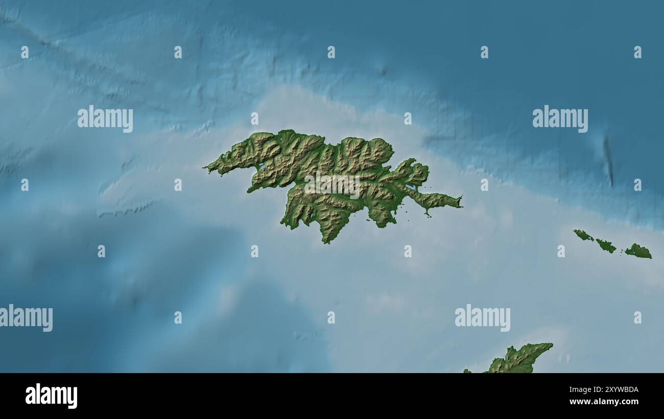 Attu Island in der Beringsee auf einer farbigen Höhenkarte Stockfoto