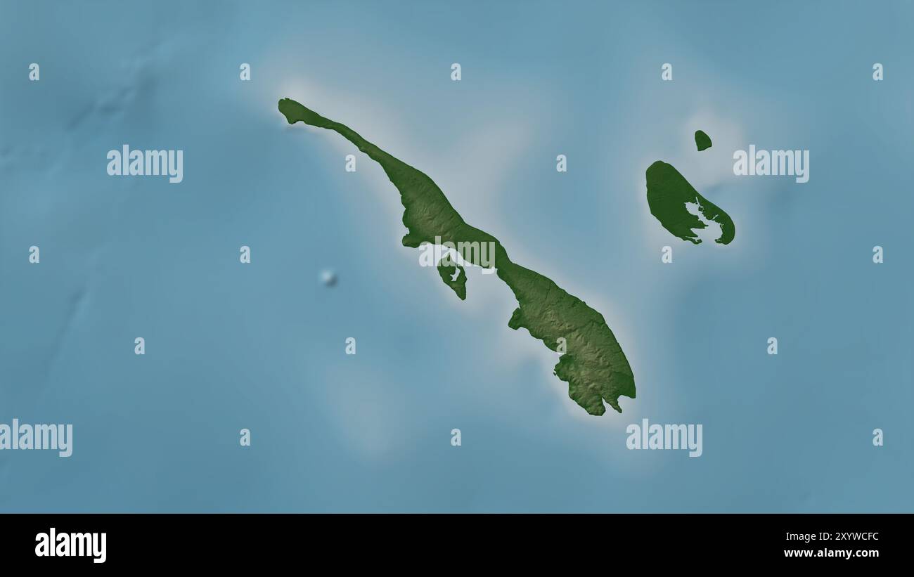 Pulau Gebe im Halmahera-Meer auf einer farbigen Höhenkarte Stockfoto