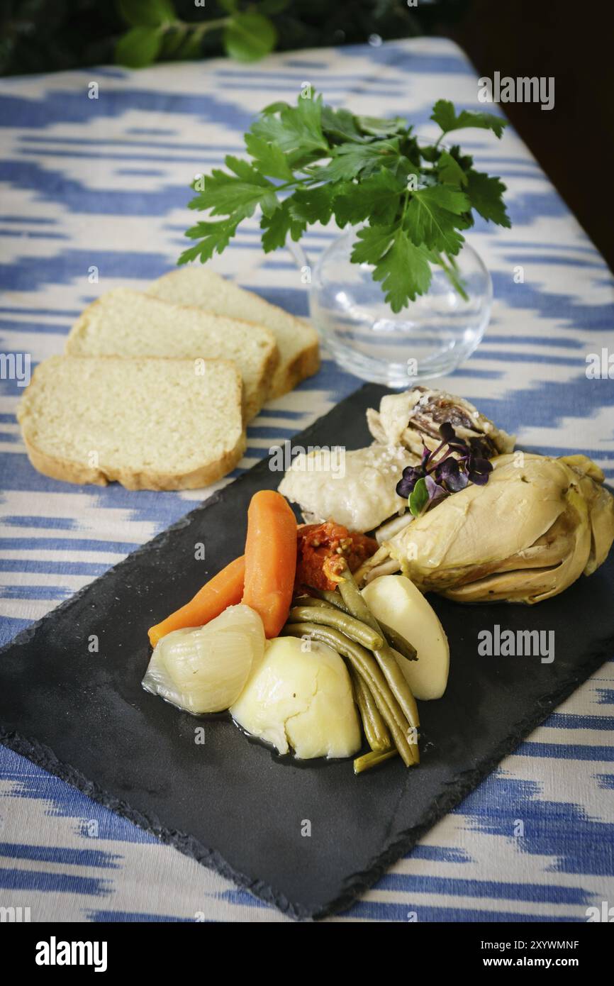 Bullit mallorquin, Cocido mallorquin, von Marta Rossello, Sal de Coco, Colonia de Sant Jordi, Mallorca, Islas Baleares, Spanien, Europa Stockfoto