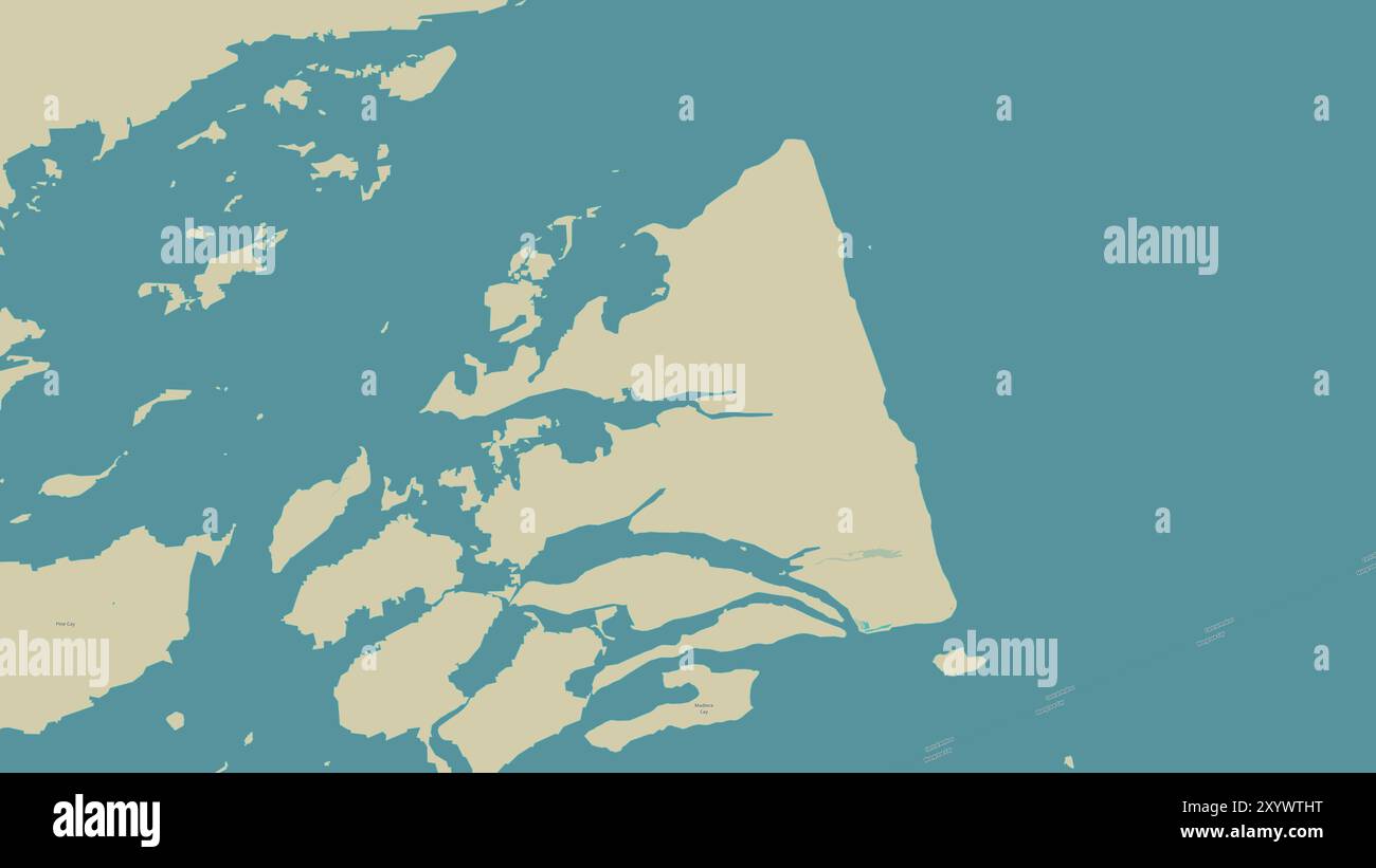 Big Wood Cay Island im Nordatlantik auf einer topografischen Karte im humanitären OSM-Stil Stockfoto