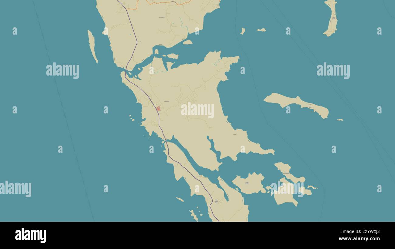 Pulau Galang im Südchinesischen Meer auf einer topografischen Karte im humanitären OSM-Stil Stockfoto