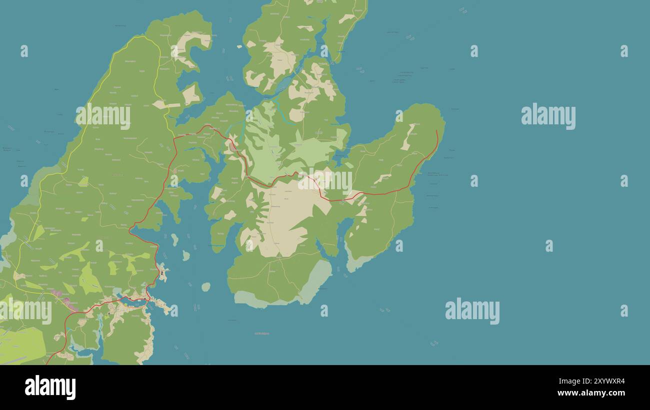 Gagil-Tomil Island in der Philippinischen See auf einer topografischen Karte im humanitären OSM-Stil Stockfoto
