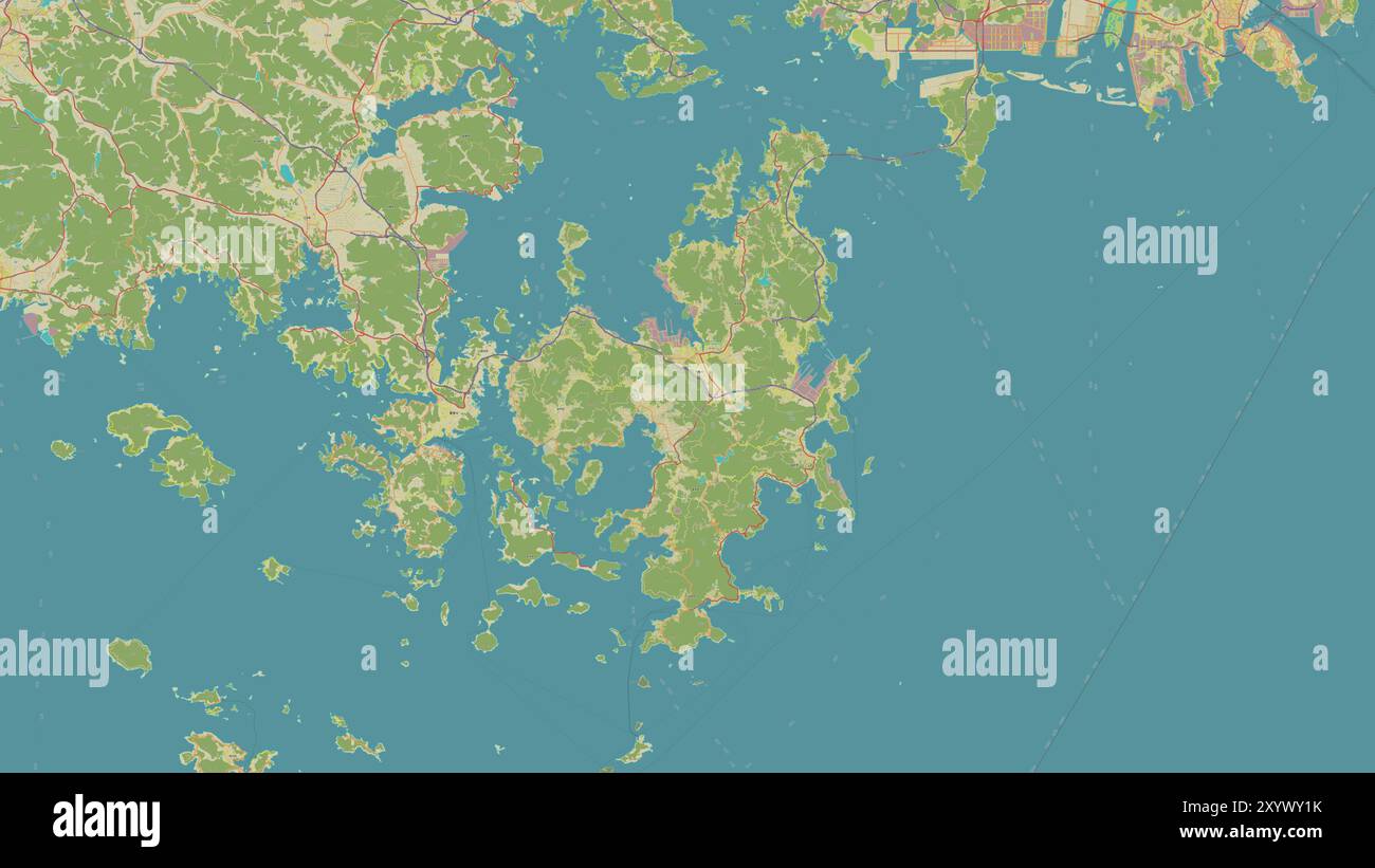 Geojedo Island im Japanischen Meer auf einer topografischen Karte im humanitären OSM-Stil Stockfoto