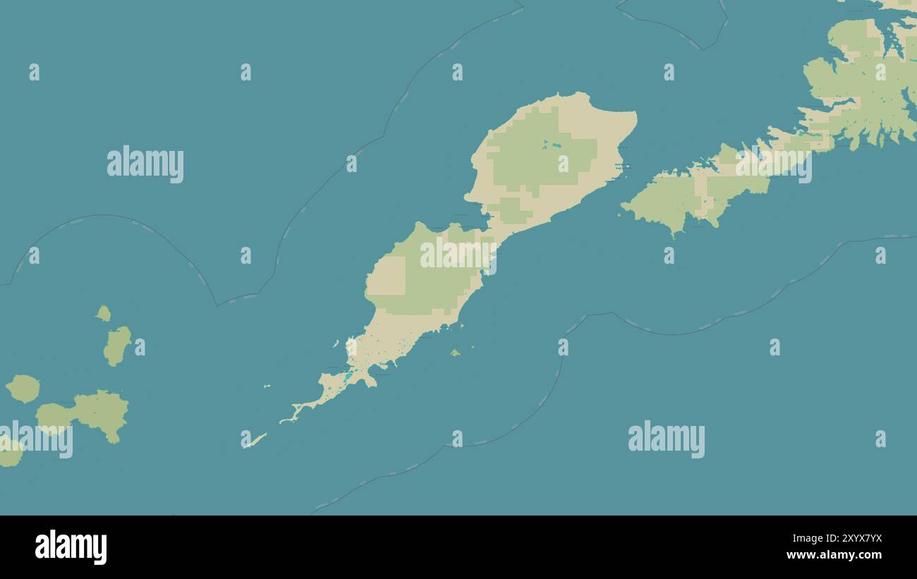 Umnak Island in der Beringsee auf einer topografischen Karte im humanitären OSM-Stil Stockfoto