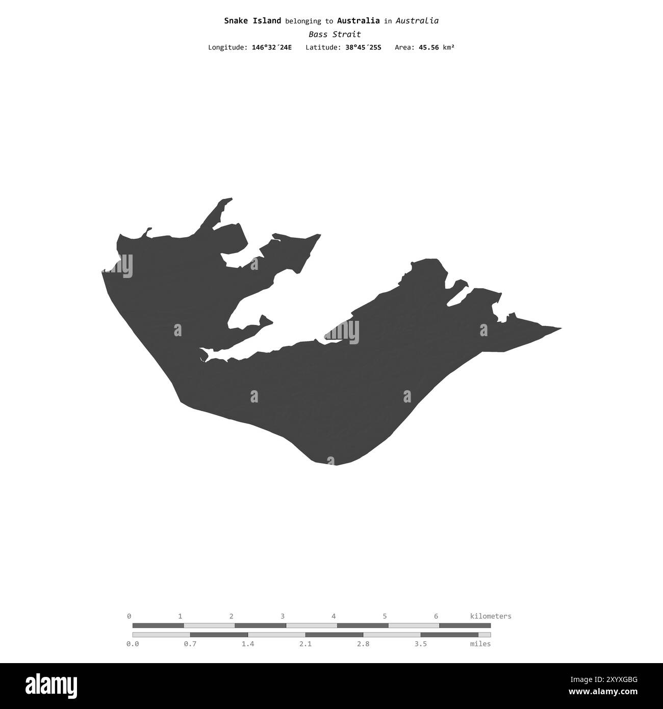 Snake Island in der Bass Strait, die zu Australien gehört, isoliert auf einer zweistufigen Höhenkarte mit Entfernungsskala Stockfoto