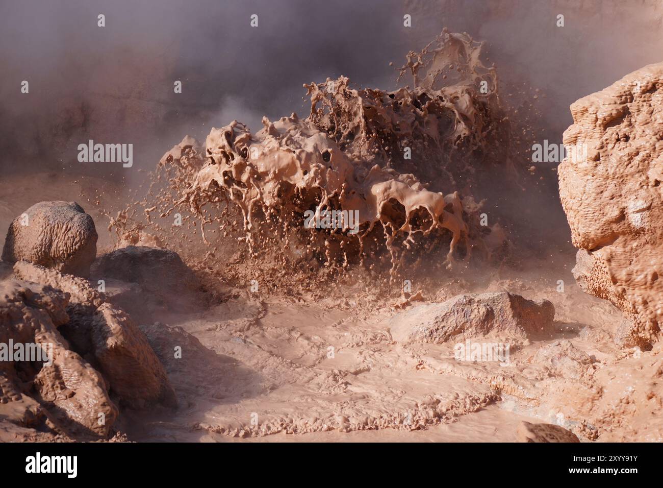 Nahaufnahme eines kochenden Schlammes im Yellowstone-Nationalpark in Wyoming Stockfoto