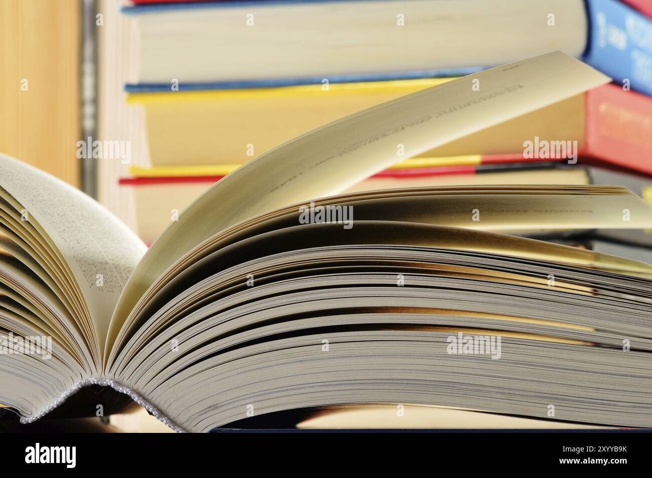 Komposition mit Büchern in der Bibliothek Stockfoto