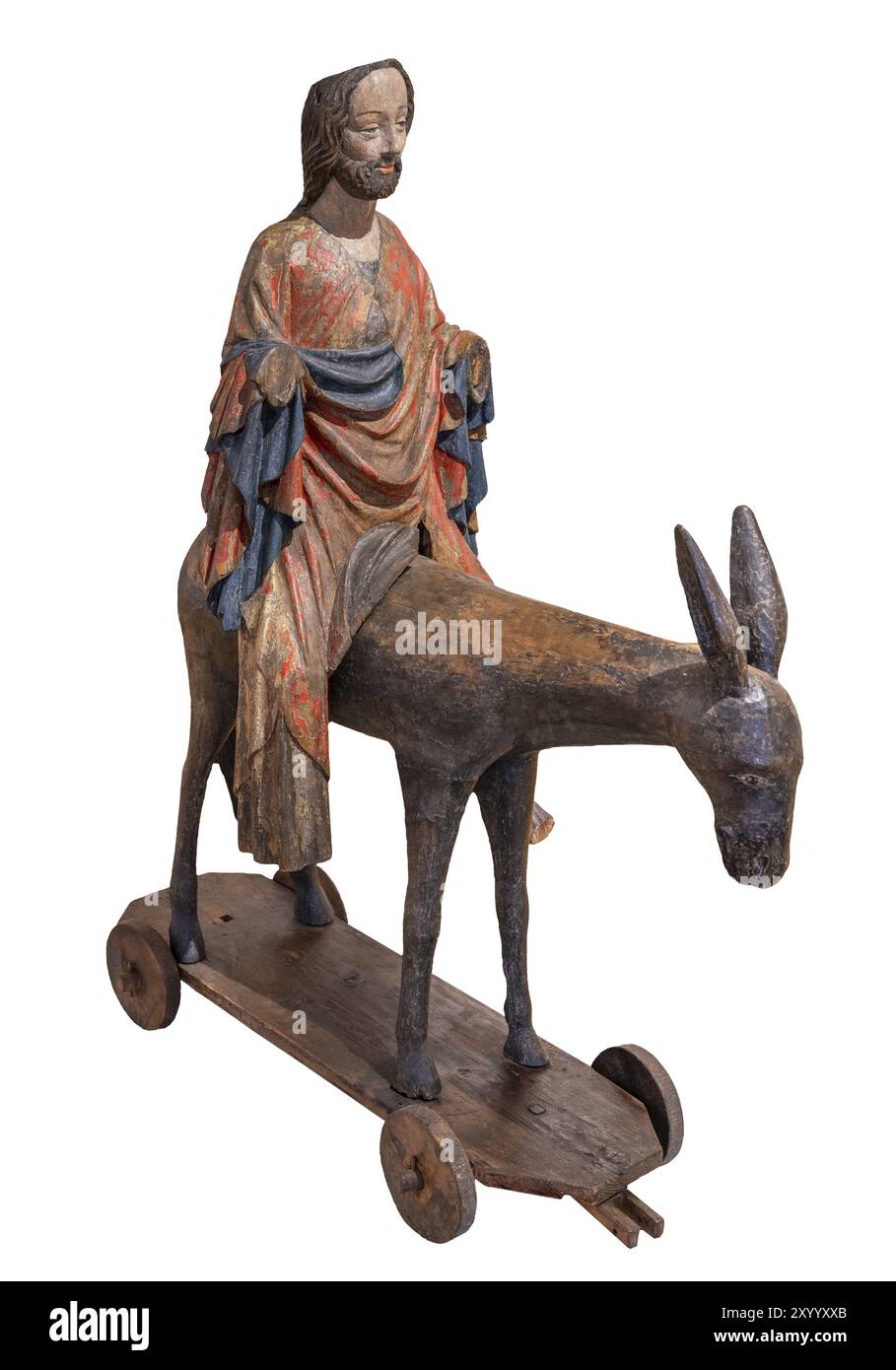 Palmenesel, Holzfigur um 1380, auf dunklem Hintergrund gemalt, Hohenzollerisches Landesmuseum, Hechingen, Baden-Württemberg, Deutschland Stockfoto