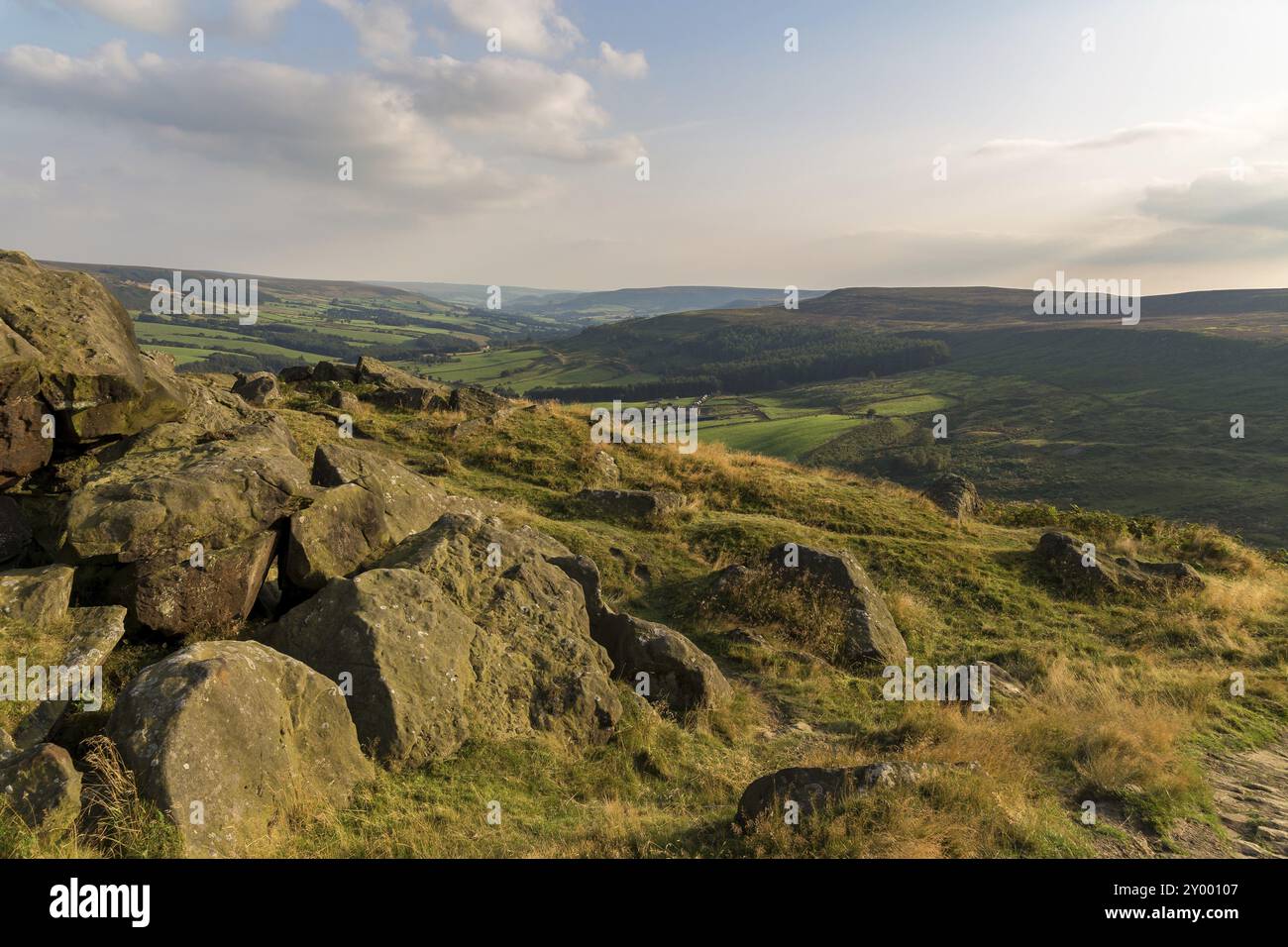Blick auf die North York Moors aus dem wainstones in der Nähe von Clay Bank und Stokesley, North Yorkshire, Großbritannien Stockfoto
