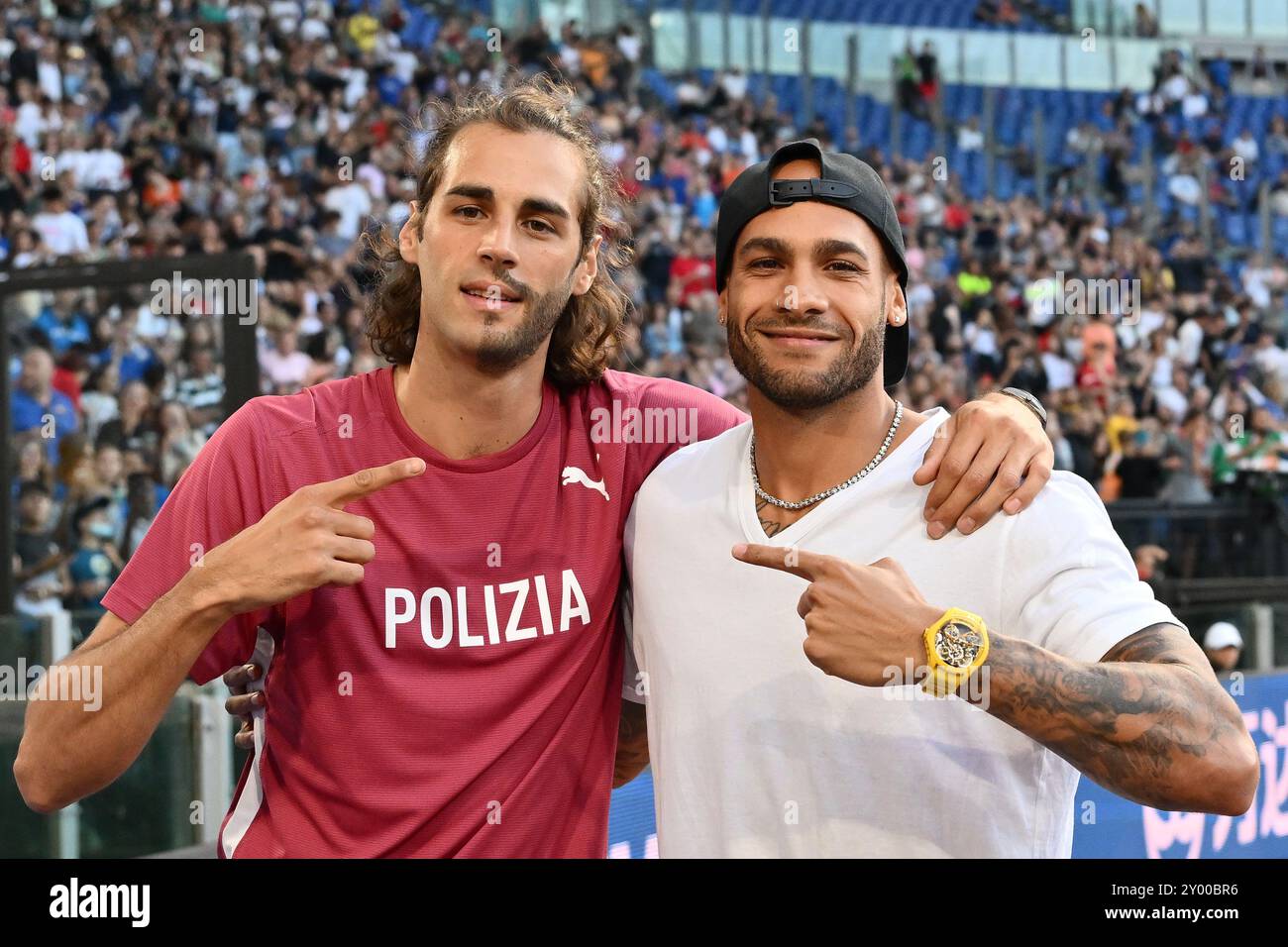 Roma, Italien. Juni 2022. Foto Alfredo Falcone/LaPresse09/06/2022 Roma, Italia Sport Atletica Goldene Gala Pietro Mennea 2022 - Stadio Olimpico di Roma Nella Foto: Marcel Jacobs Gianmarco Tamberi Foto Alfredo Falcone/LaPresse 09/06/2022 Roma, Italien Sport Leichtathletik Goldene Gala Pietro Mennea 2022 - Olimpico Stadion von Roma im Bild: Marcel Jacobs Gianmarco Tamberi Credit: LaPresse/Alamy Live News Stockfoto