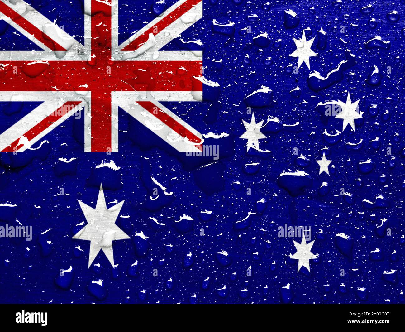 Flagge von Australien mit Regentropfen Stockfoto