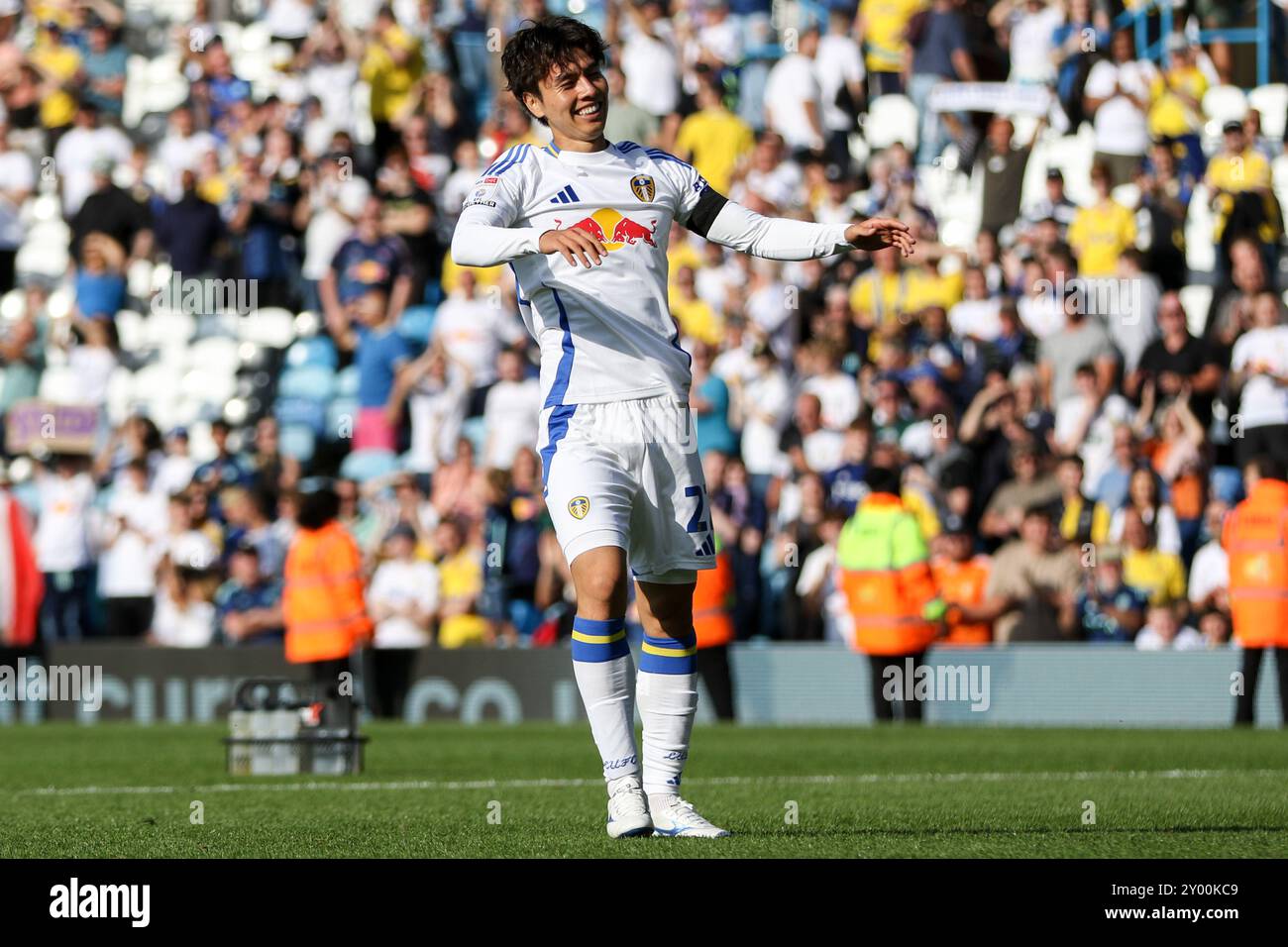 Leeds, Großbritannien. 31. August 2024. Elland Road, Leeds, England, 31. August 2024: AO Tanaka (22 Leeds United) das EFL Sky Bet Championship Match zwischen Leeds United und Hull City in der Elland Road in Leeds, England am 31. August 2024. (Sean Chandler/SPP) Credit: SPP Sport Press Photo. /Alamy Live News Stockfoto