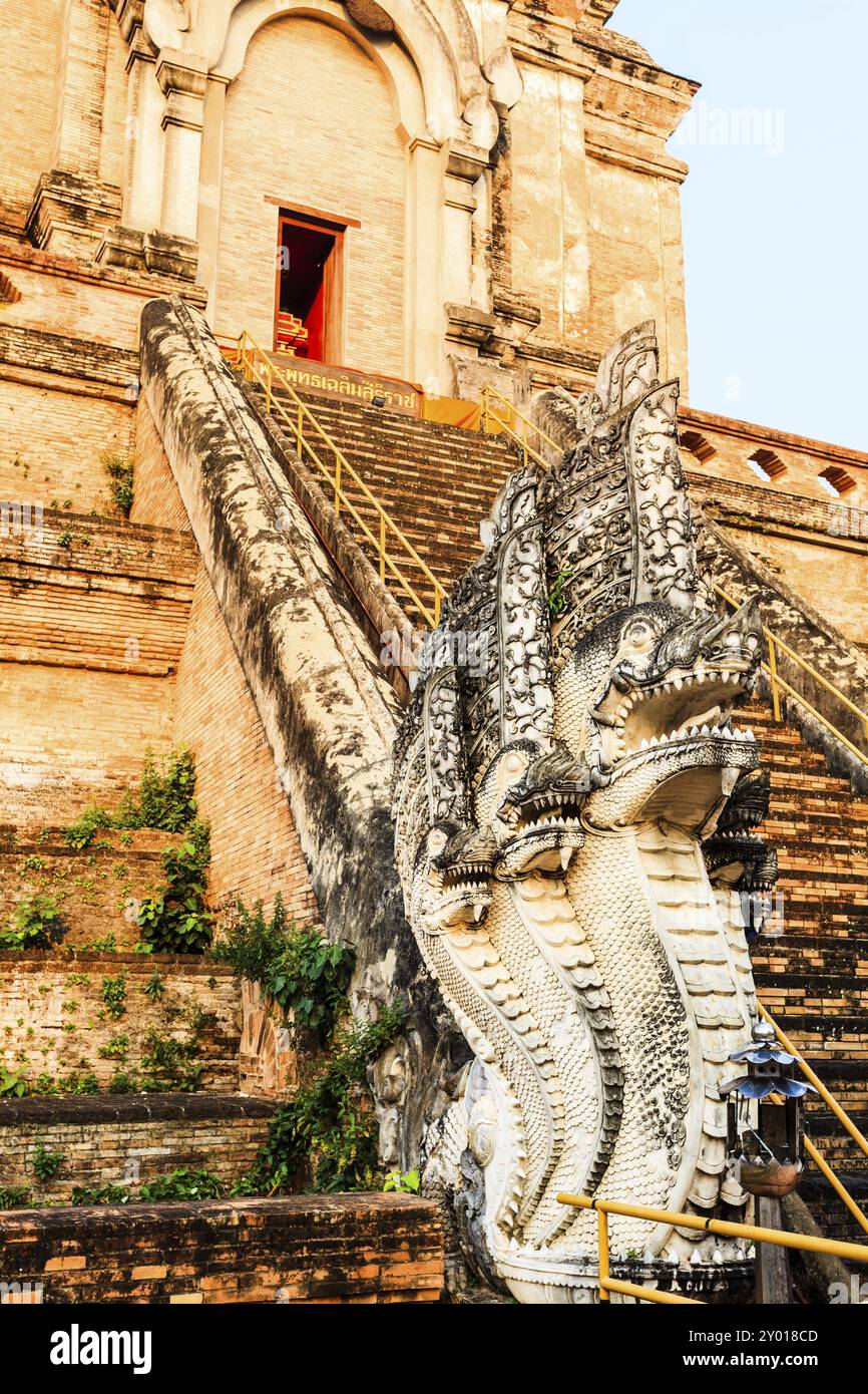 Naga-Wächter im Wat chedi luang in chiangmai, thailand Stockfoto