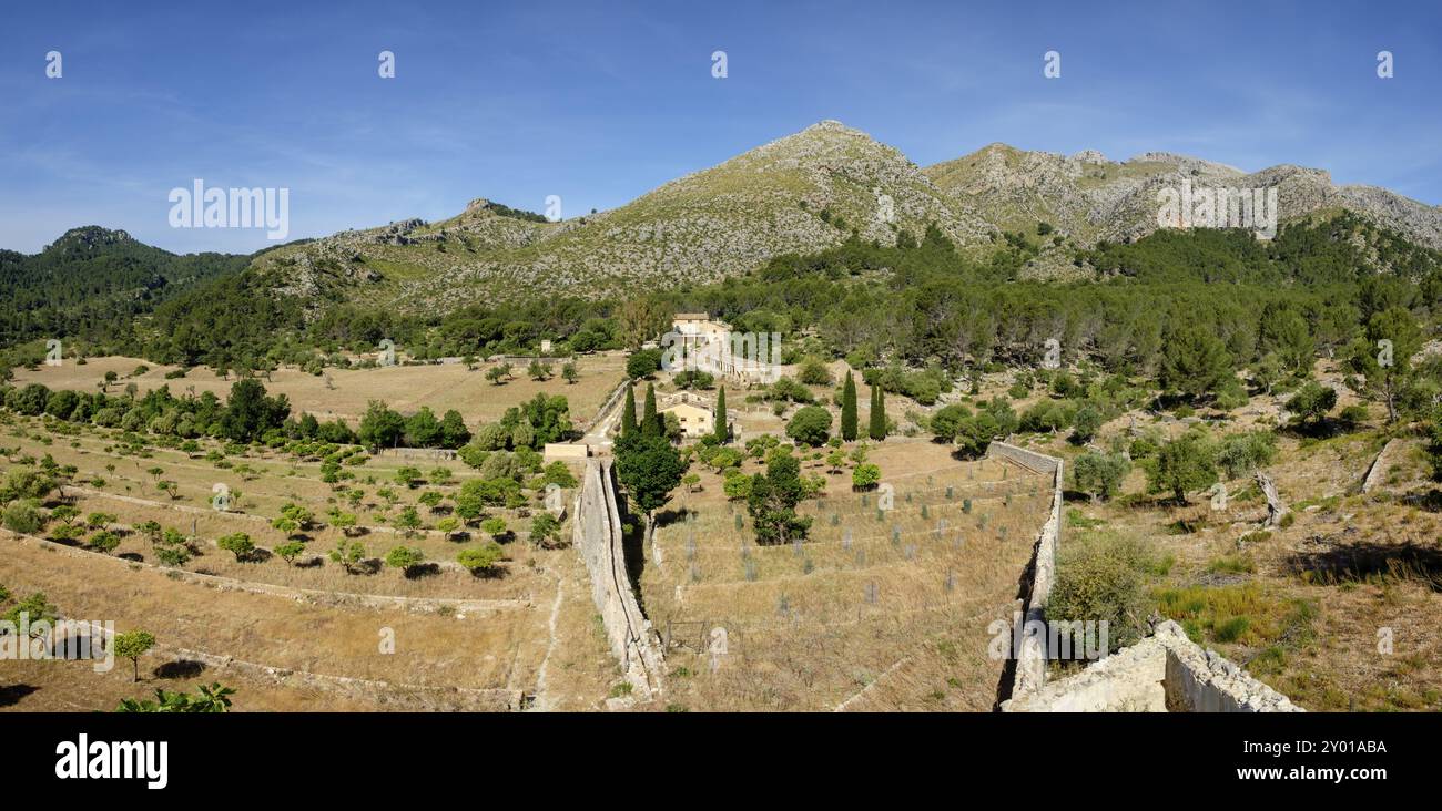 Hydraulikanlage zur Versorgung der Mehlmühlen, Finca Publica Galatzo, Calvia, Mallorca, Balearen, Spanien Stockfoto