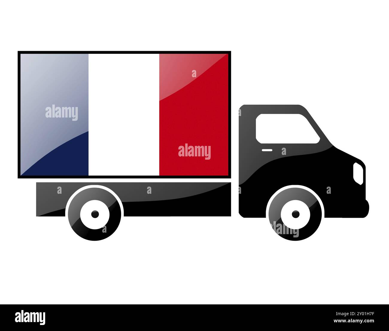 Die französische Flagge auf der Silhouette eines Lastwagens. Hochglanz-Illustration Stockfoto