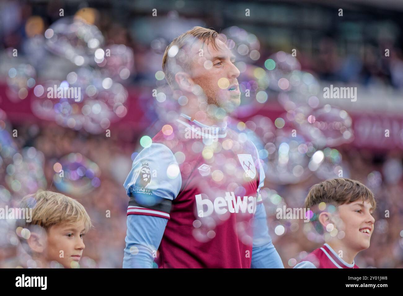 London, Großbritannien. 31. August 2024. London, England, August 31 2024: Jarrod Bowen (20 West Ham) vor dem Spiel der Premier League zwischen West Ham und Manchester City im London Stadium. (Pedro Porru/SPP) Credit: SPP Sport Press Photo. /Alamy Live News Stockfoto