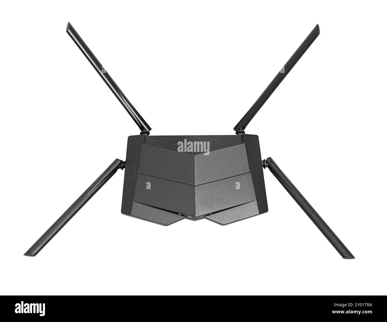 Moderner WLAN-Router auf weißem Hintergrund, Draufsicht mit Beschneidungspfad Stockfoto
