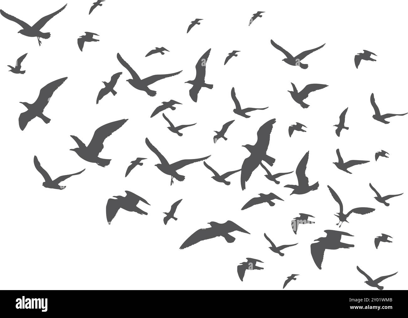 Schwarze Silhouetten in Vogelschwärme. Fliegende Tiergruppe Stock Vektor