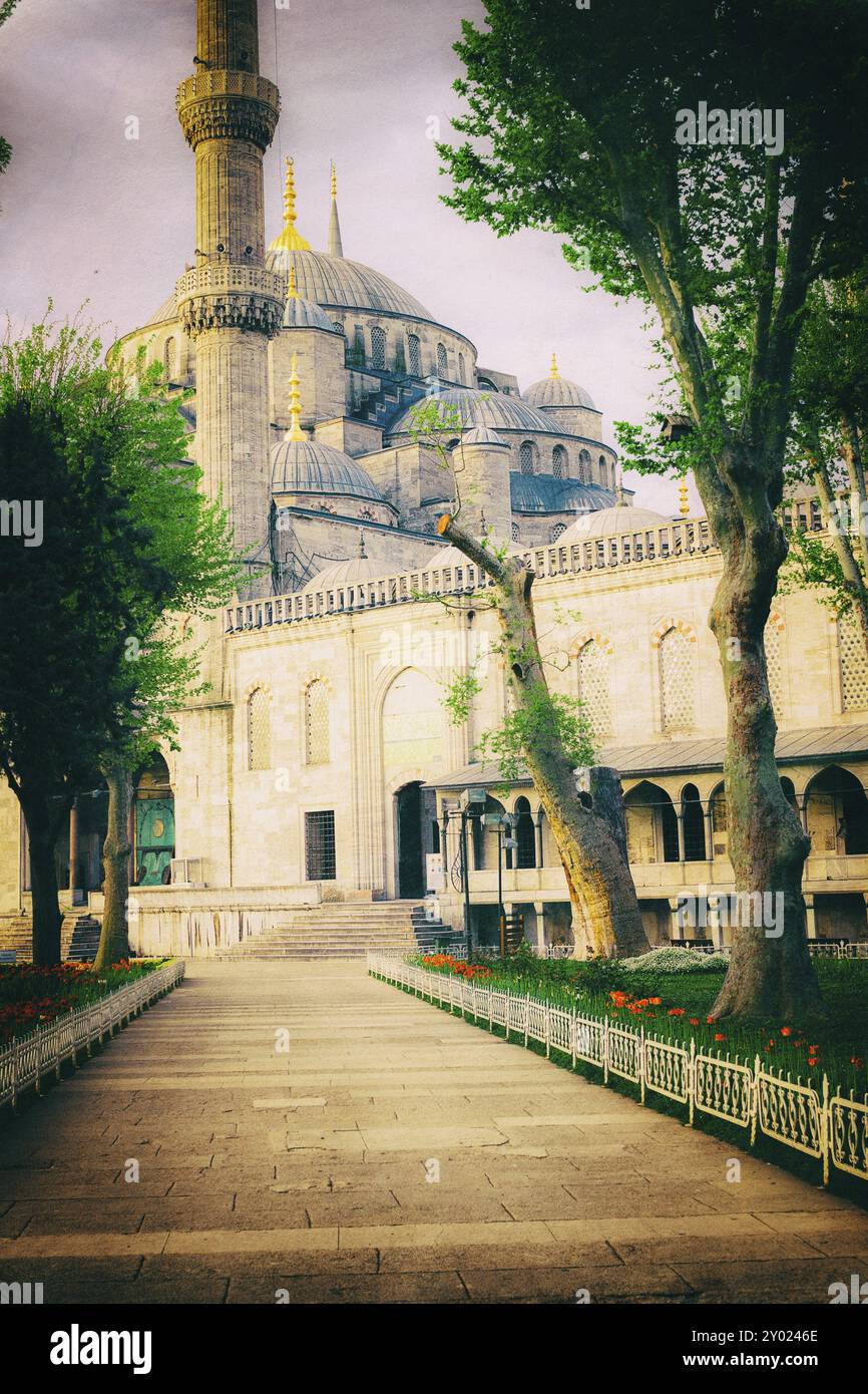 Vintage-Foto der Architektur der Sultanahmet Blauen Moschee, Istanbul, Türkei, Asien Stockfoto