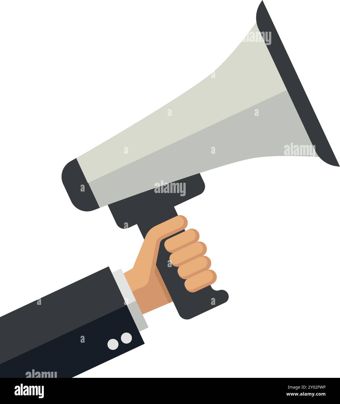 Megaphon in Handfarbe des Geschäftsmannes. Ansage-Symbol Stock Vektor