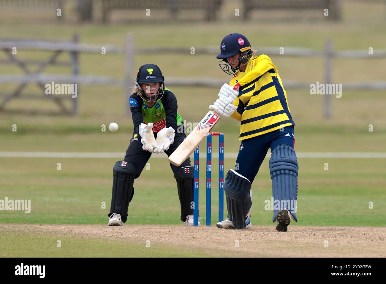 London, Großbritannien. 31. August 2024. Paige Scholfield von South-East Star spielt beim Spiel der Rachael Heyoe-Flint Trophy auf dem County Ground in Beckenham gegen den Western Storm. Quelle: David Rowe/Alamy Live News Stockfoto