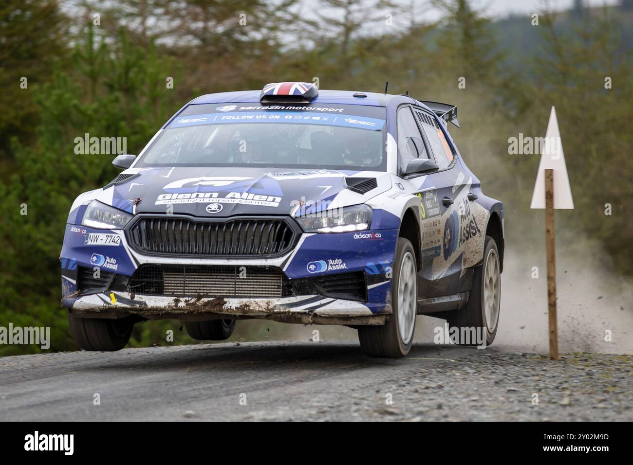 Aberystwyth, Dyfed, Großbritannien. 31. August 2024. 2024 FIA Rallye-Europameisterschaft Tag 2; Fahrer Philip Allen und Beifahrer Dale Furniss in ihrer Skoda Fabia RS Leistung durch Nant Y Moch Stufe 8 Credit: Action Plus Sports/Alamy Live News Stockfoto