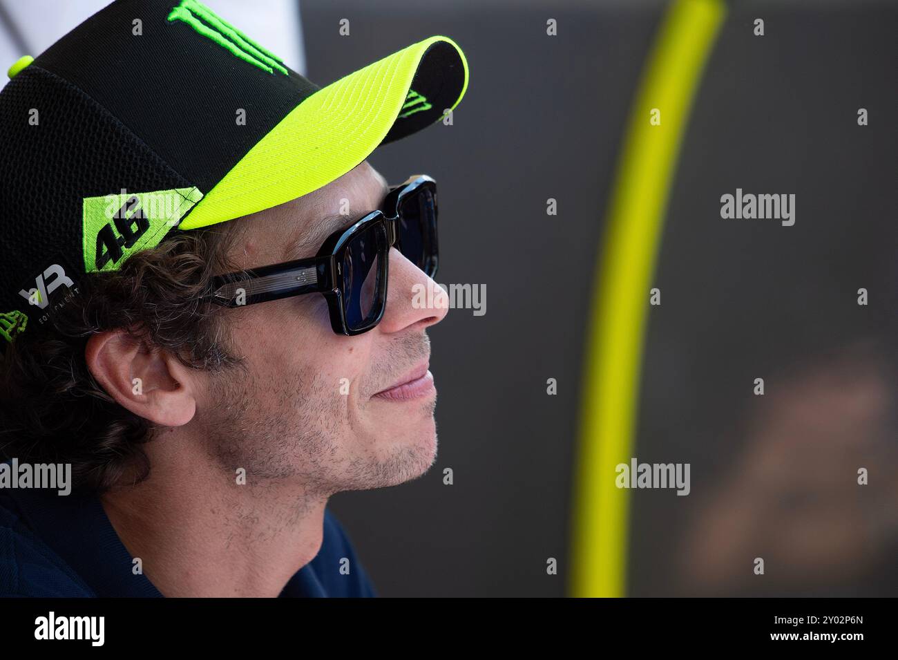 31. August 2024: Valentino Rossi (46) BMW M4 LMGT3 (Fahrer 2) mit Team WRT unterzeichnet Autogramme während des Boxengangs bei der FIA World Endurance Championship auf dem Circuit of the Americas. Austin, Texas. Mario Cantu/CSM Stockfoto