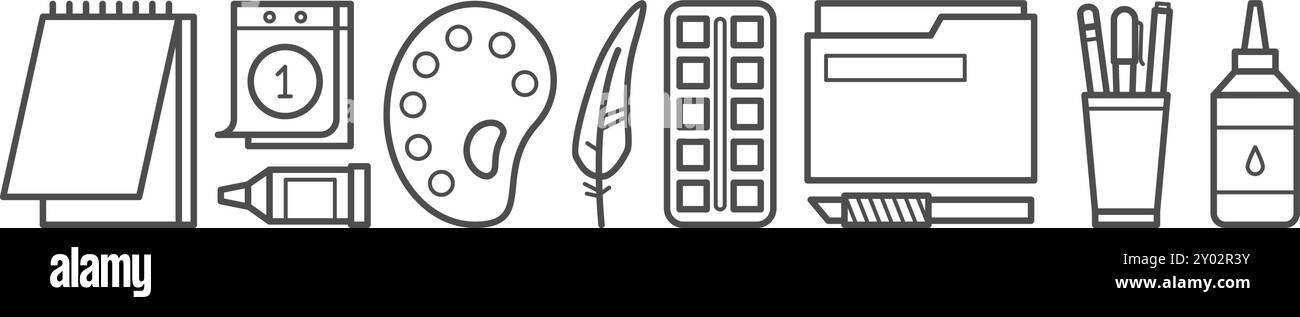 Zeilensymbolsatz für kreative Künstler-Tools. Zeichnungssymbole Stock Vektor