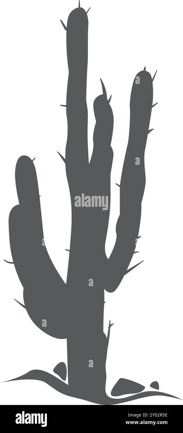 Saftige schwarze Silhouette in der Wüste. Mexikanisches Botanik-Element Stock Vektor