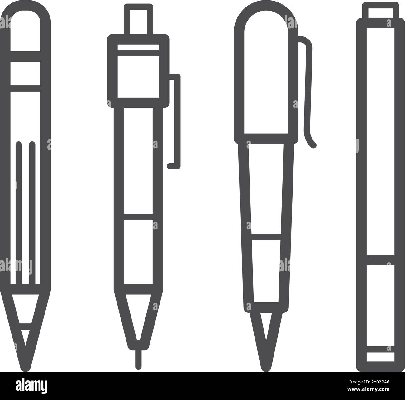 Symbolgruppe für Schreibwerkzeuge. Bleistift und Kugelschreiber Stock Vektor
