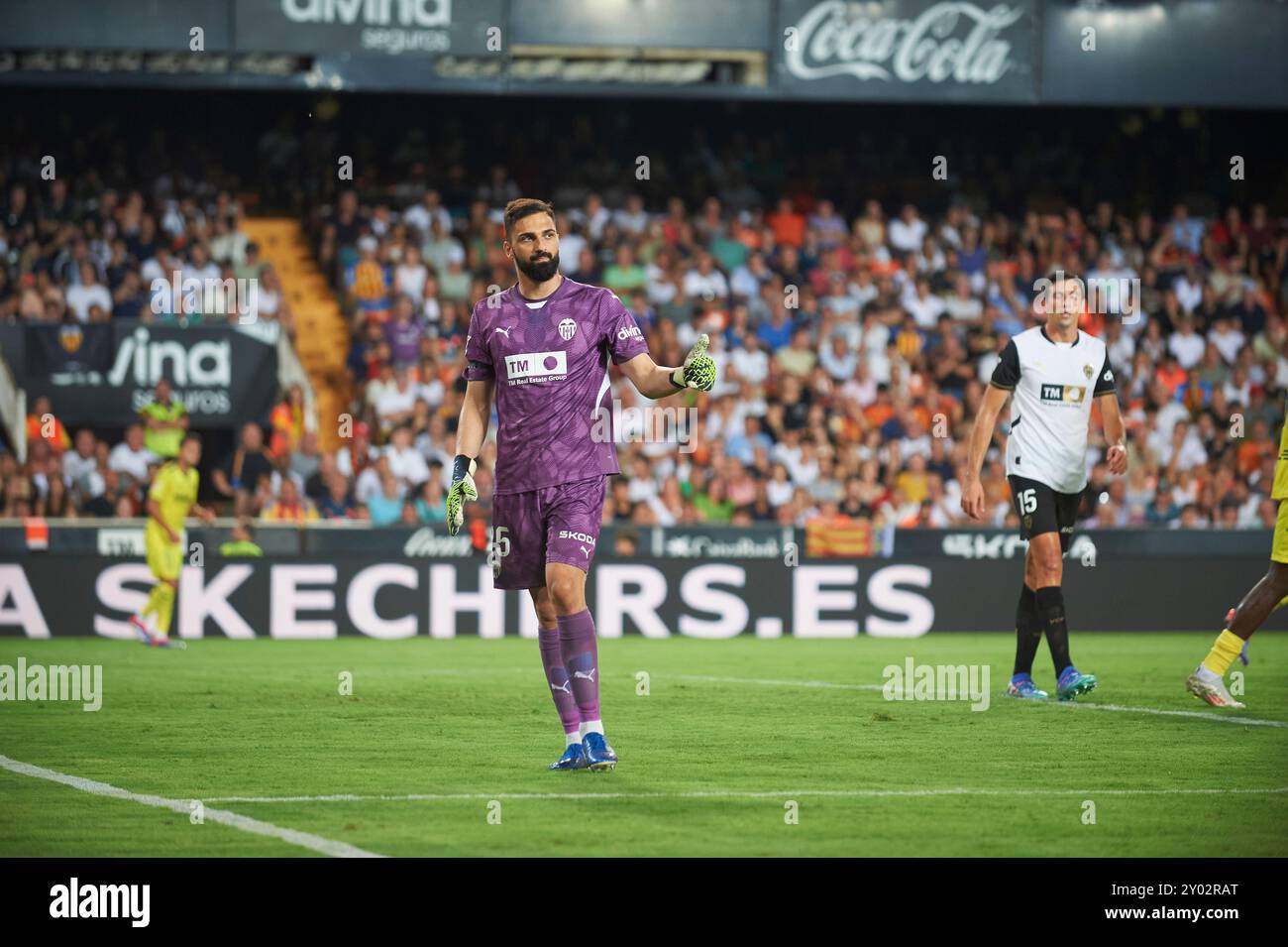 Giorgi Mamardashvili von Valencia CF wurde während des Spiels zwischen Valencia CF und Villareal FC im Mestalla Stadion gesehen. Endergebnis; Valencia CF Stockfoto