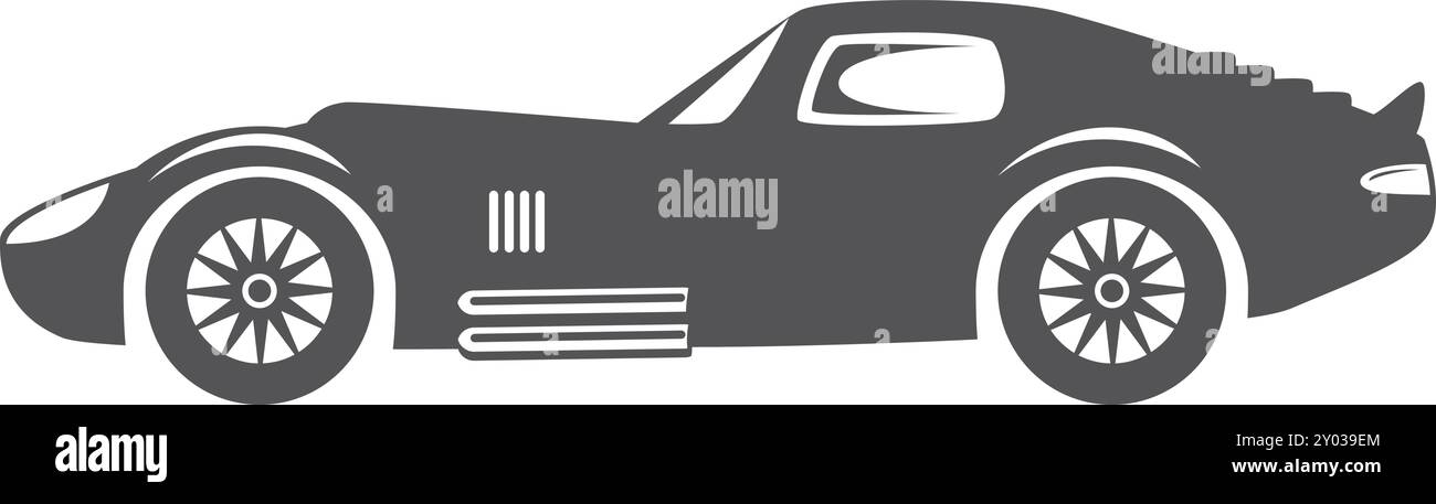 Schwarze Silhouette im Retro-Sportwagen. Fahrsymbol Stock Vektor