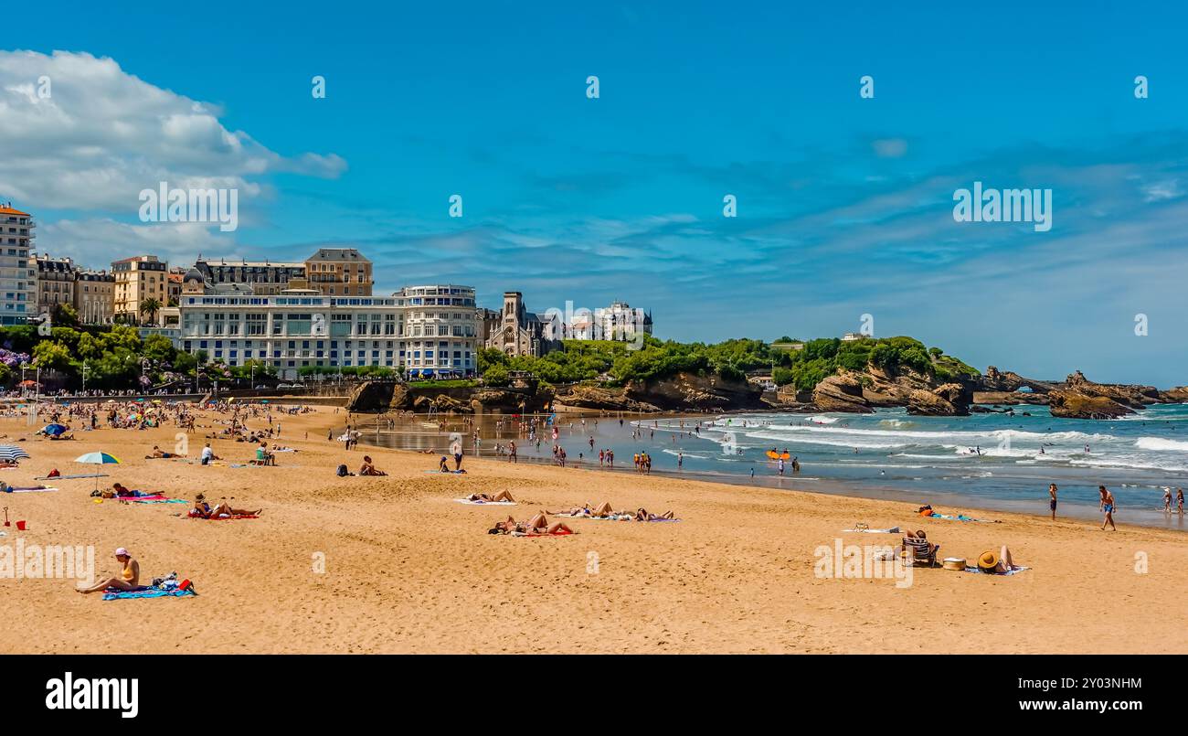Der große Strand (La Grande Plage) in Biarritz, Frankreich Stockfoto