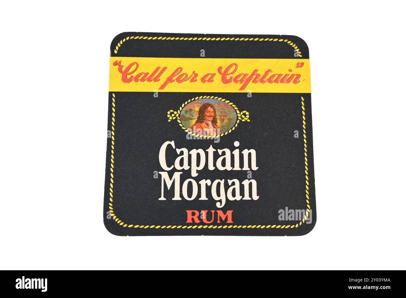 Vintage Captain Morgan Rum Beer Matte Drink Coaster – Wales, Großbritannien – 30. August 2024 Stockfoto