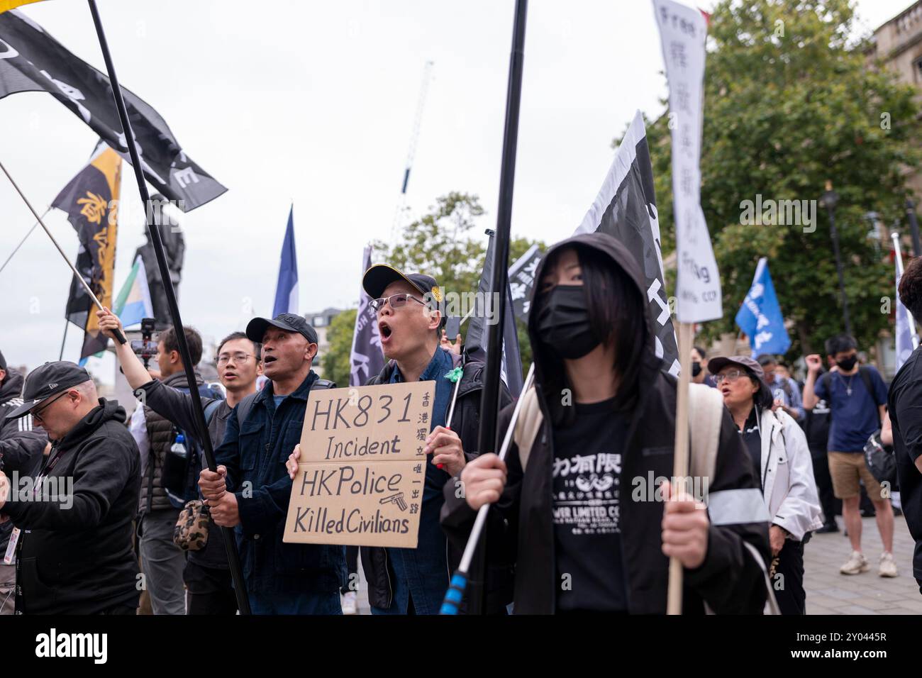 Demonstranten für ein freies Hongkong versammelten sich auf dem Trafalgar Square, um an diejenigen zu erinnern, die bei dem Vorfall von 831, der zu Massenschlägereien und Verhaftungen von Menschen am 31. August 2019 führte, vor Gericht standen. Stockfoto