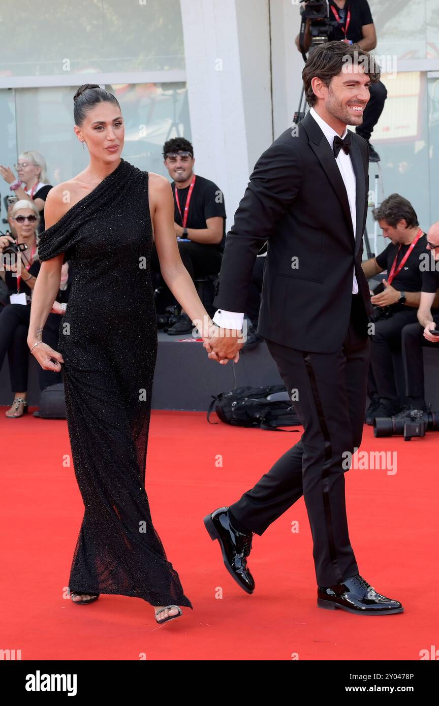 Cecilia Rodriguez und Ignazio Moser bei der Premiere des Kinofilms 'Campo di battaglia / Battlefield' auf der Biennale di Venezia 2024 / 81. Internationale Filmfestspiele von Venedig im Palazzo del Cinema. Venedig, 31.08.2024 Stockfoto