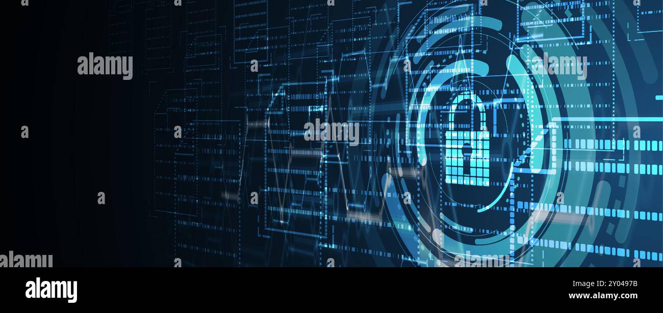 Holografische folger, die leuchtende Daten in einer Cybersicherheitslandschaft offenbaren Stock Vektor