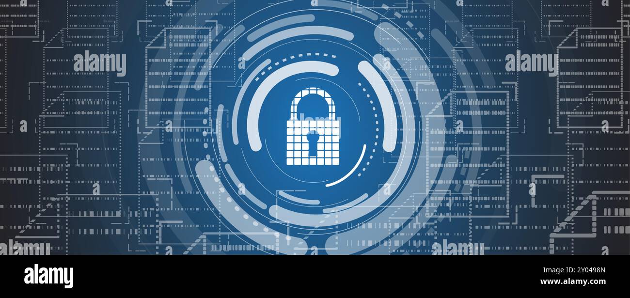 Beleuchtete folger mit Cyber-Sicherheitsdaten in einem digitalen Tresor Stock Vektor