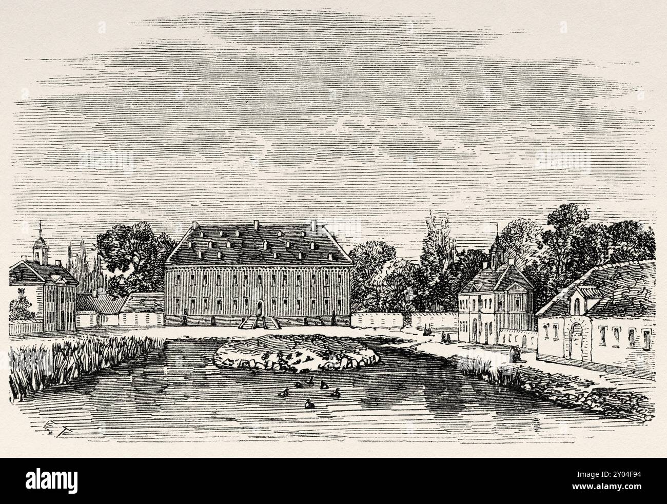 Schloss Valdemars in Troense, Taasinge, Dänemark, Zeichnung von Emile Therond (1821–1883) aus der Reise nach Dänemark, 1860 von Jean-Marie Dargaud (1800–1866) Le Tour du Monde 1862 Stockfoto