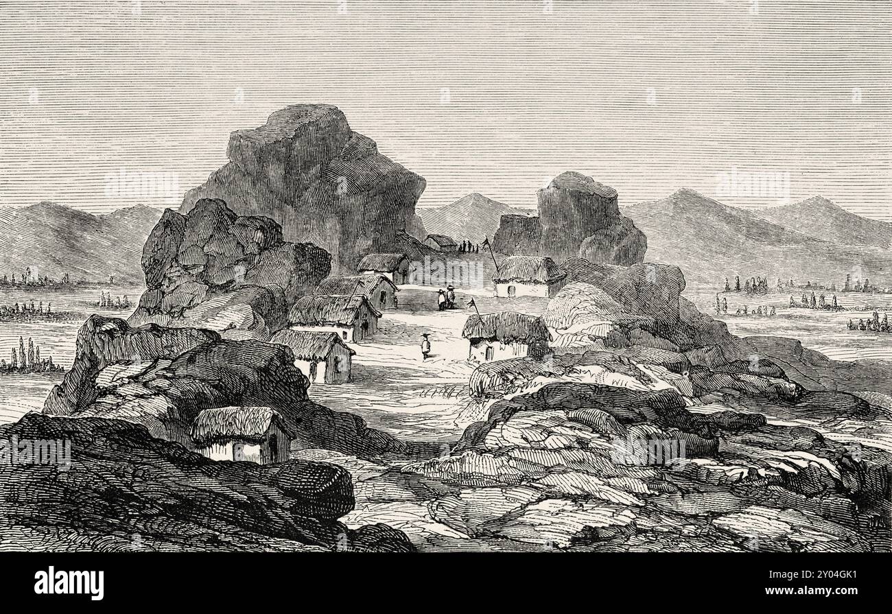 Weiler Sachaca, Peru, Südamerika. Reisen Sie durch Südamerika vom Pazifik zum Atlantischen Ozean, 1848-1960 von Paul Marcoy (1815 - 1887) erste Etappe, von Islay nach Arequipa, Peru. Le Tour du Monde 1862 Stockfoto