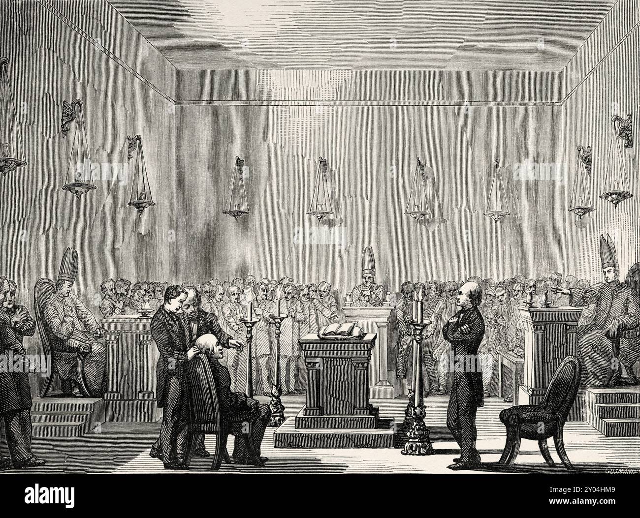 Empfang eines Mormonen Nephiten, Salt Lake City, Utah, Vereinigte Staaten von Amerika, Zeichnung von David. Reise in die Stadt der Heiligen, 1860. Hauptstadt des Landes der Mormonen von Richard Francis Burton (1821–1890) Le Tour du Monde 1862 Stockfoto