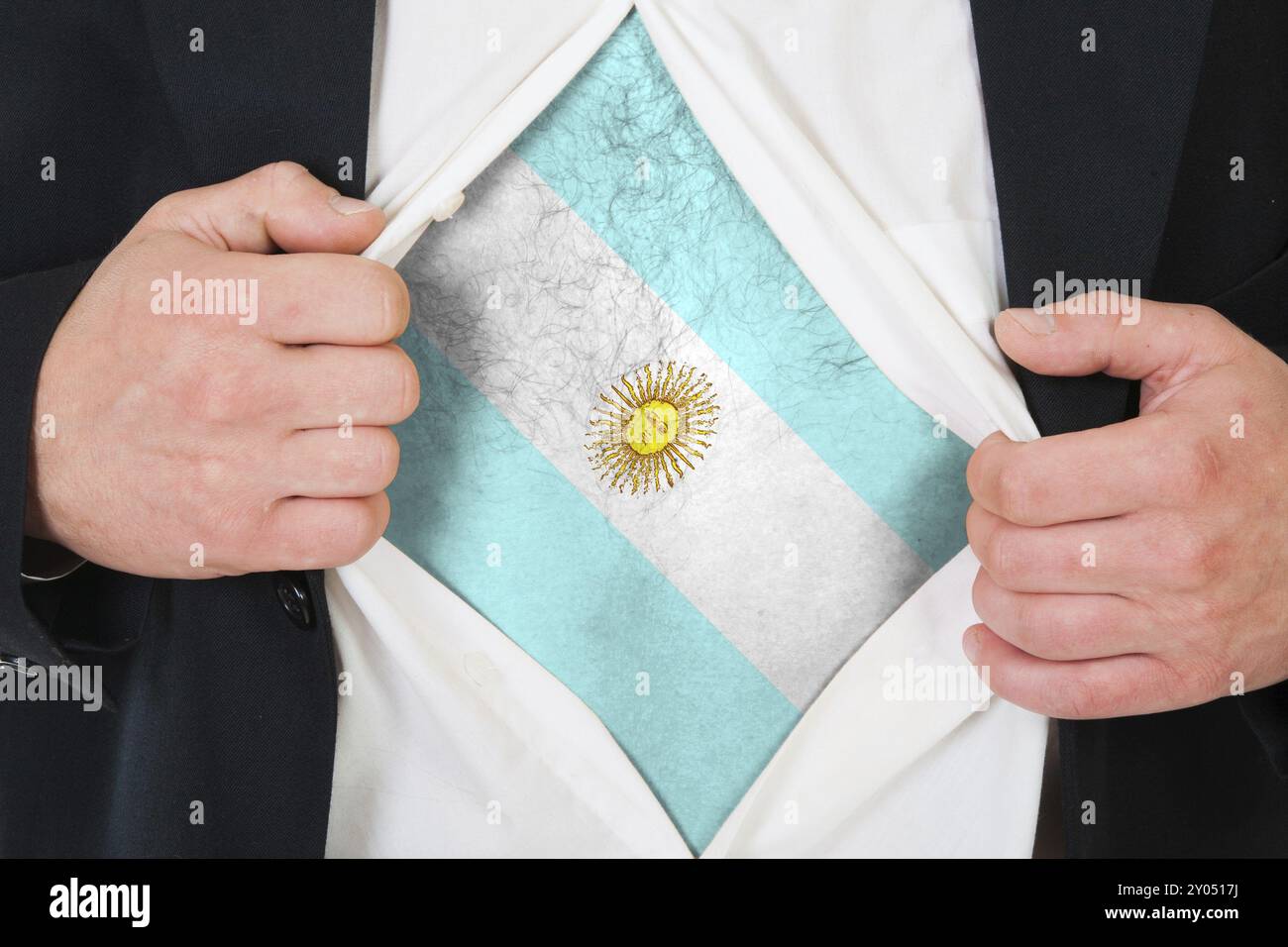 Die argentinische Flagge auf der Brust eines Mannes Stockfoto