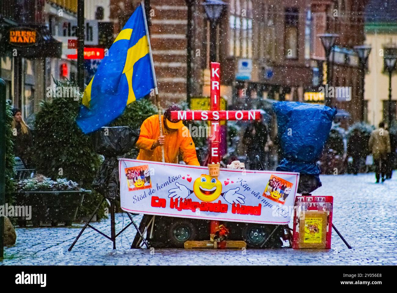 Schwedischer christlicher Prediger auf der Straße Stockfoto