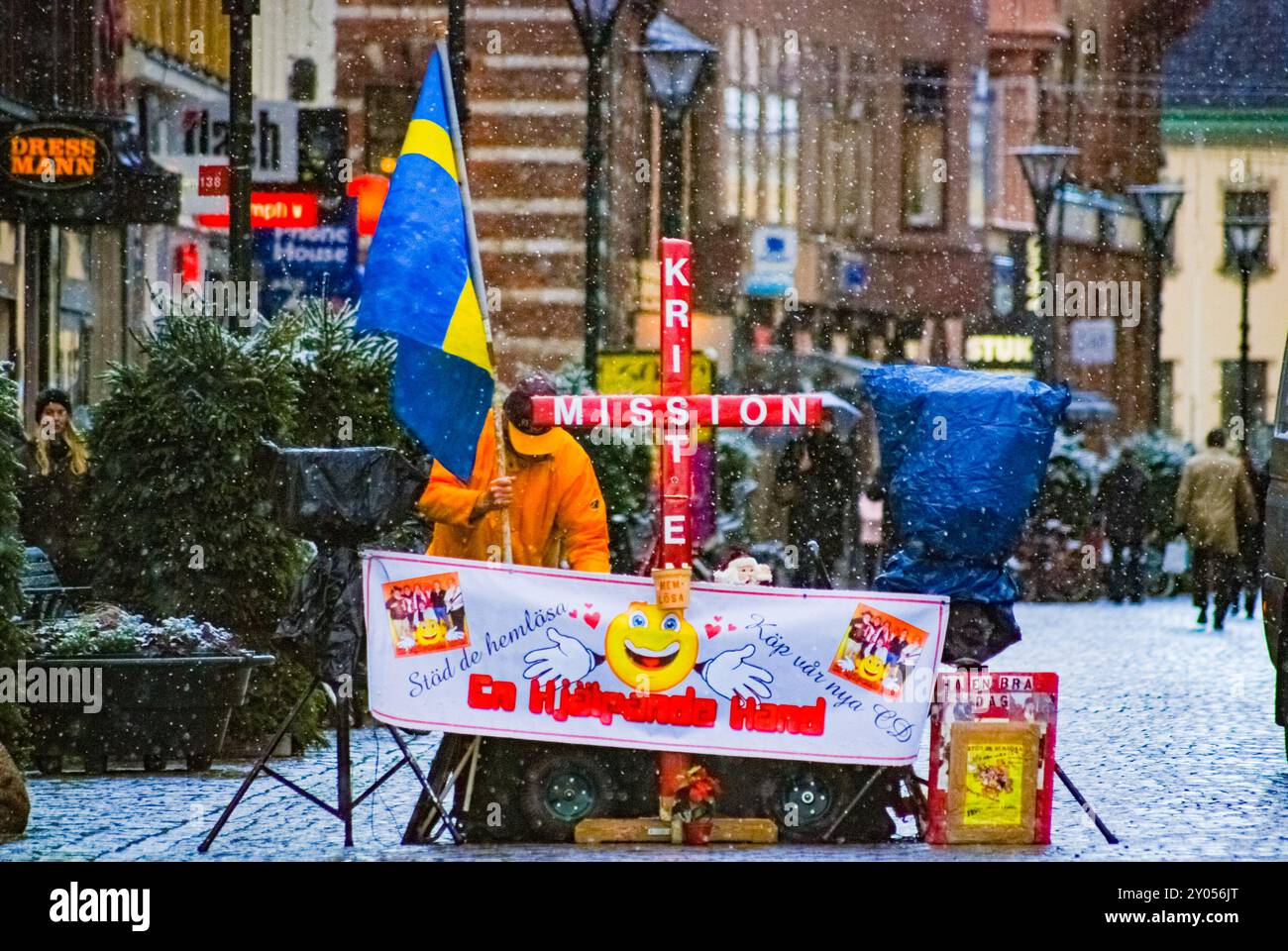 Schwedischer christlicher Prediger auf der Straße Stockfoto