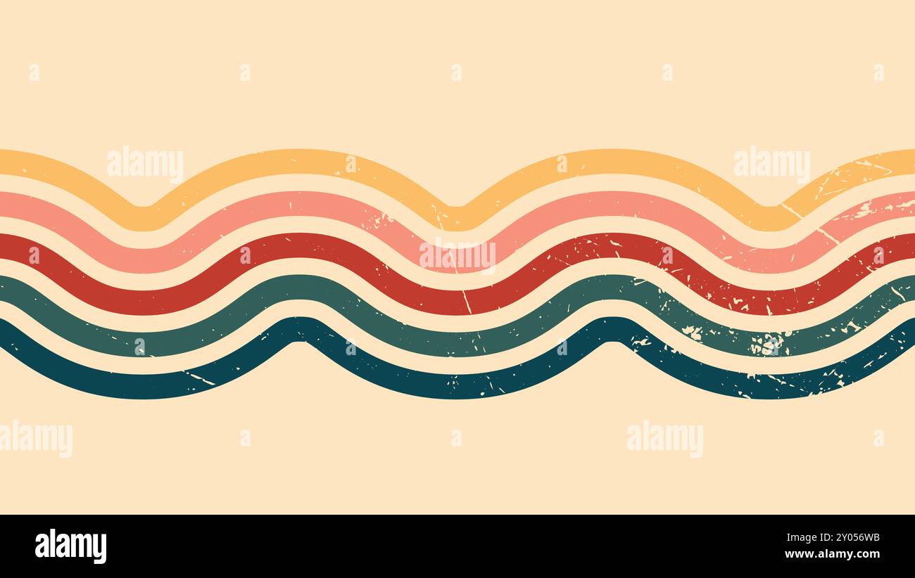 Abstrakter Hintergrund des Regenbogendesigns mit Wavy Line im Vintage Retro-Stil der 1970er Jahre. Old Vintage Retro Hintergrund, Vintage 70er Jahre, Vintage Muster Stock Vektor