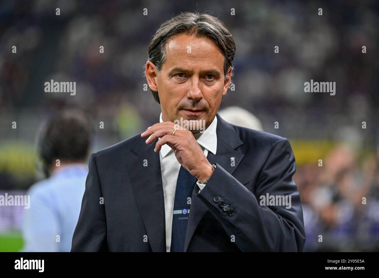 Mailand, Italien. 30. August 2024. Cheftrainer Simone Inzaghi von Inter wurde während des Spiels zwischen Inter und Atalanta in Giuseppe Meazza in Mailand gesehen. Stockfoto